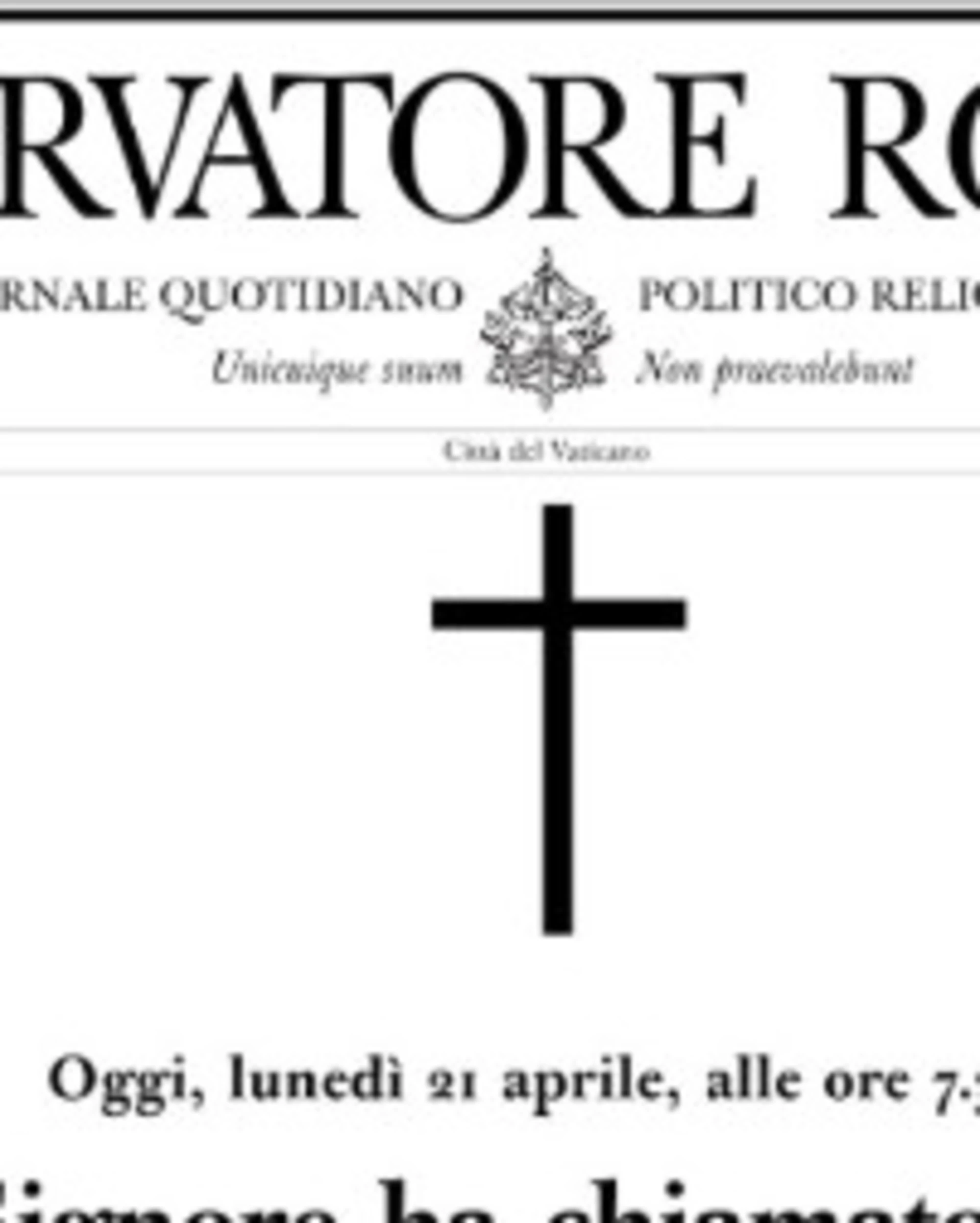 Papa Francesco morto, la prima pagina dell'Osservatore romano