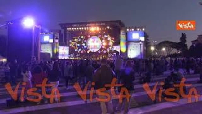 Il palco pronto per il Concertone del Primo Maggio a Piazza San Giovanni