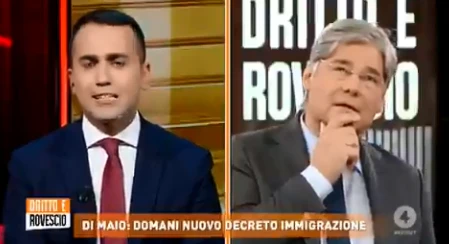 Dritto e Rovescio, Di Maio annuncia il decreto sui rimpatri e Del Debbio lo incalza: "Ma il Pd lo sa?"