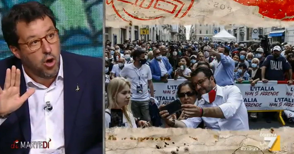 DiMartedì, scontro tra Salvini e Floris sulla mascherina: "La tenga su", "Vediamo quella foto"
