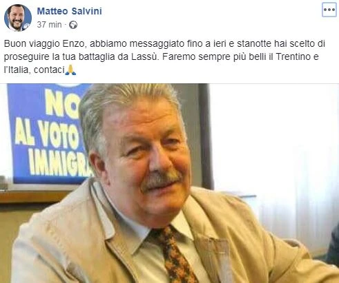 Enzo Boso, le lacrime di Matteo Salvini: "Ti prometto che faremo più bella l'Italia"