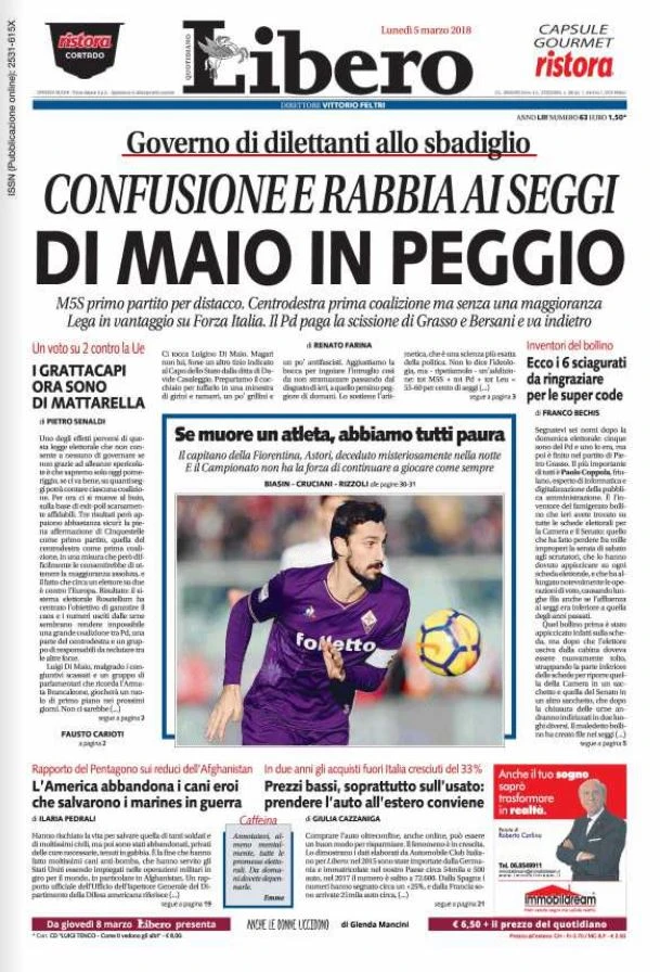 Luigi Di Maio, la prima pagina di Libero che lo umilia: "Di Maio in peggio"
