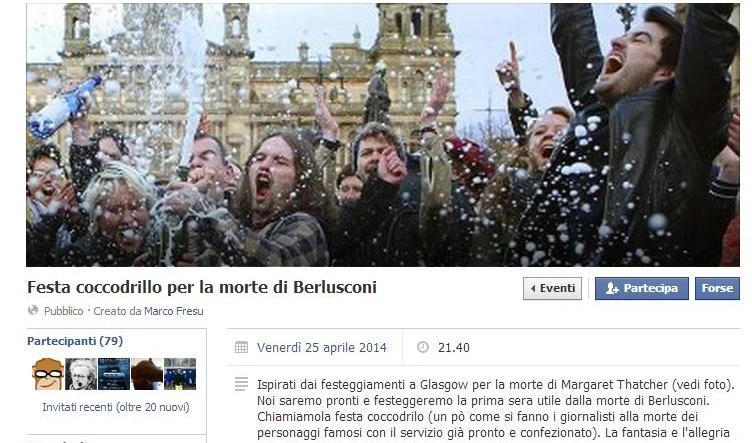 La pagina choc su Facebook: "Festa per la morte di Berlusconi"