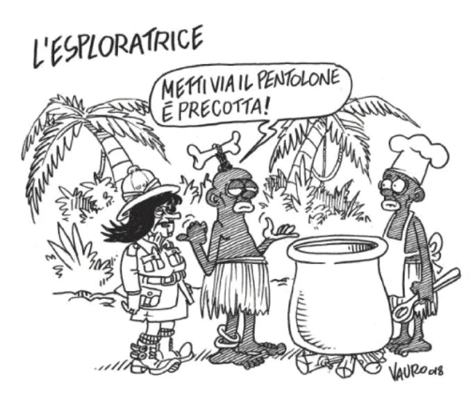 Elisabetta Casellati, la truce vignetta di Vauro: la forzista e i due africani, roba da stomaci forti 