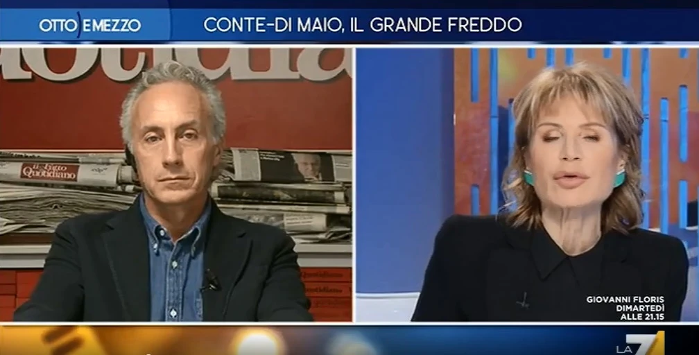 Marco Travaglio a Otto e Mezzo disperato per le liti tra Giuseppe Conte e Di Maio: "Come andrà a finire"