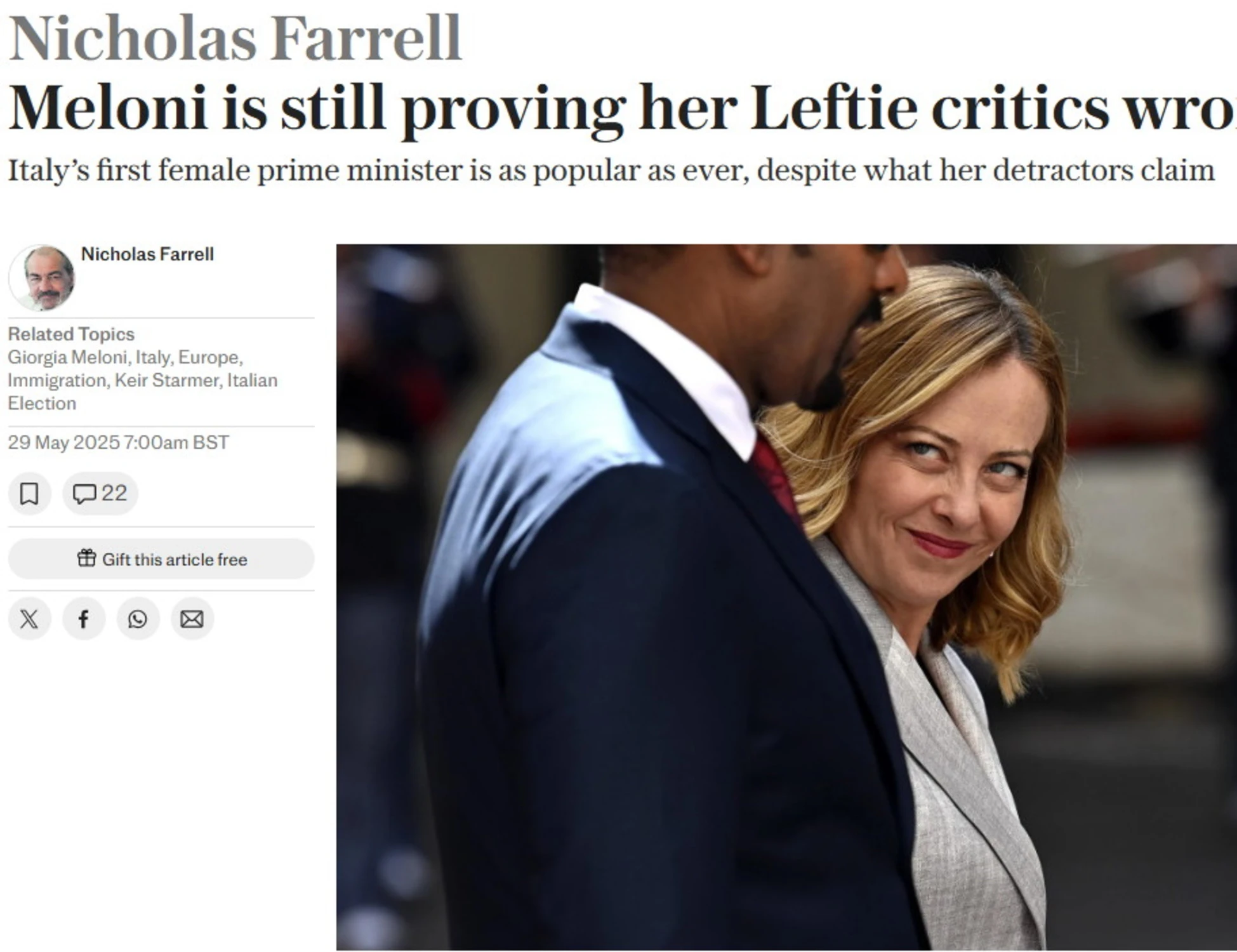 Giorgia Meloni, il Telegraph azzera i deliri progressisti: "Sul premier solo sciocchezze"