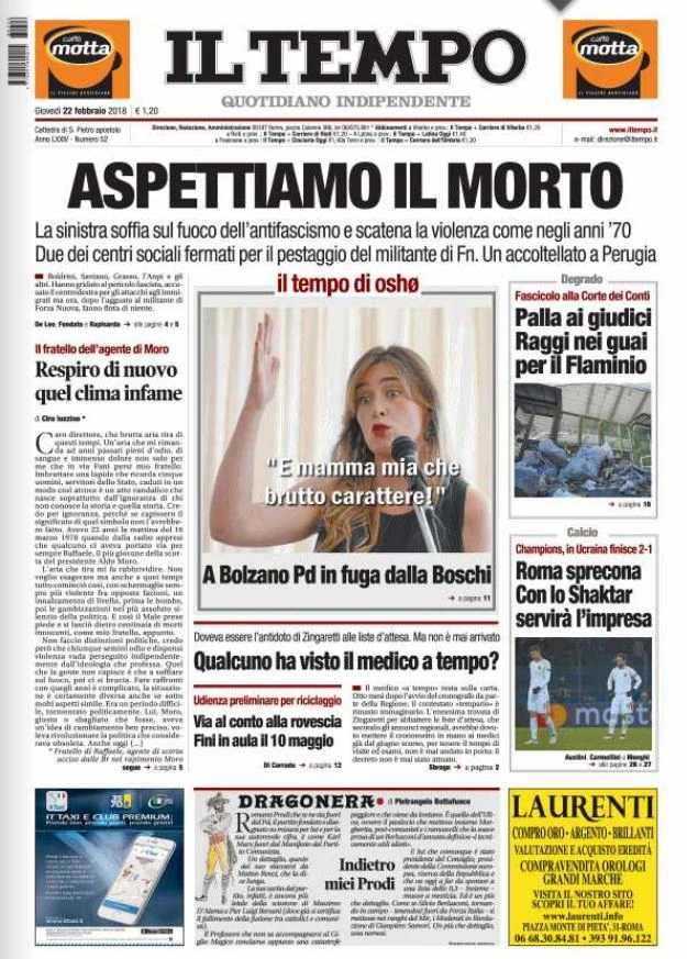 "Boldrini e Grasso, ora...". Prima pagina con il morto: sul Tempo lo schiaffo brutale