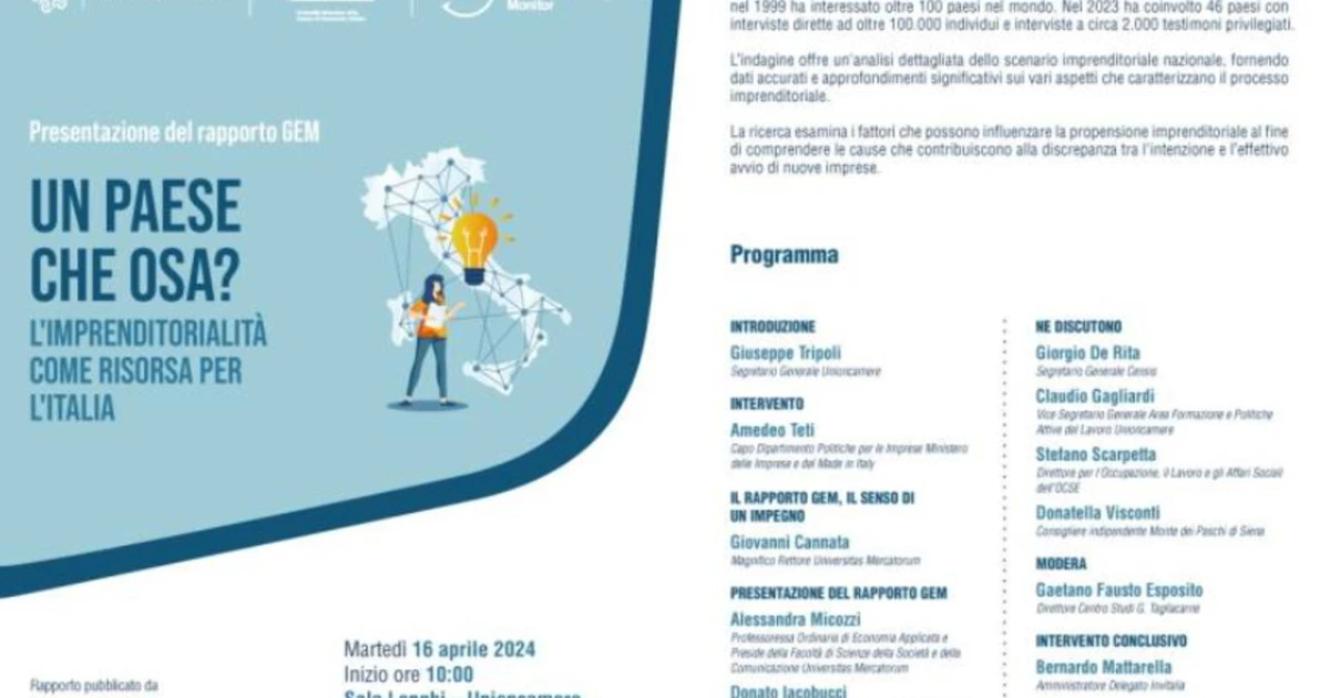 Imprenditoria, "l'Italia un Paese che osa?": il rapporto GEM di Universitas Mercatorum