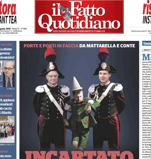Marco Travaglio e Matteo Salvini "scortato" da due carabinieri: orgasmo manettaro in prima pagina