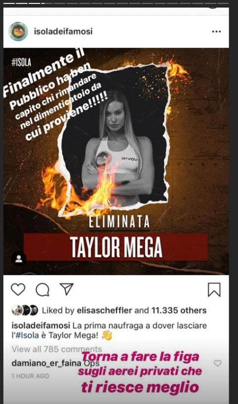 Isola dei famosi: Taylor Mega, il post al veleno di Elena Morali: "Torna nel dimenticatoio da dove provieni"