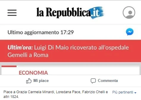 Luigi Di Maio, il sito di Repubblica: "Ricoverato all'ospedale Gemelli di Roma"
