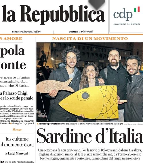 Sardine, Repubblica in ginocchio da Mattia Santori "tra Marx e Churchill contro i nazisti". Delirio sinistro
