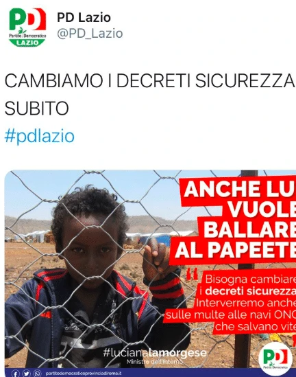 Salvini, manifesto choc del Pd del Lazio con un migrante minorenne: "Anche io voglio ballare al Papeete"