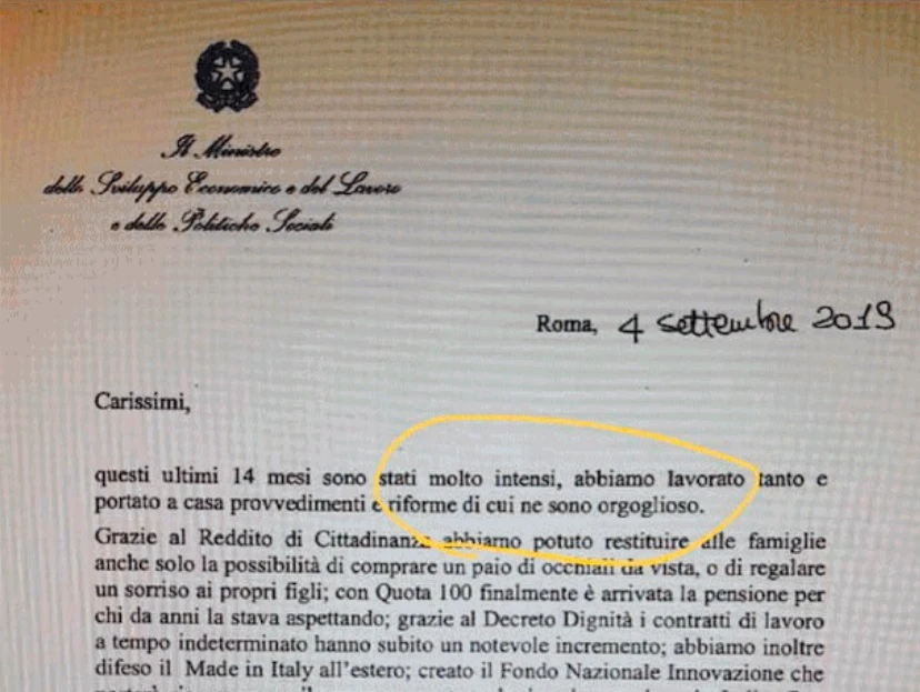 Luigi di Maio, strafalcione nella lettera con cui saluta gli ex collaboratori
