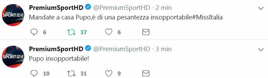 Miss Italia, l'account Twitter Premium Sport e la clamorosa gaffe contro Pupo: come lo insulta in diretta