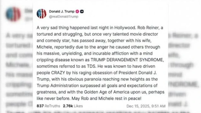 Molti a piangere il regista Rob Reiner sui social, Trump lo irride