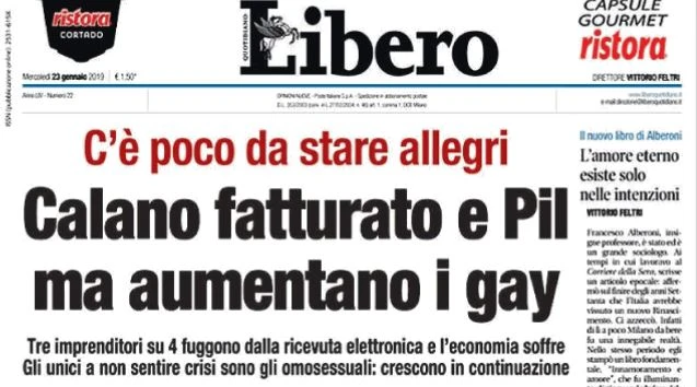 Pietro Senaldi: "Aumentano i gay", Libero massacrato per aver detto la verità