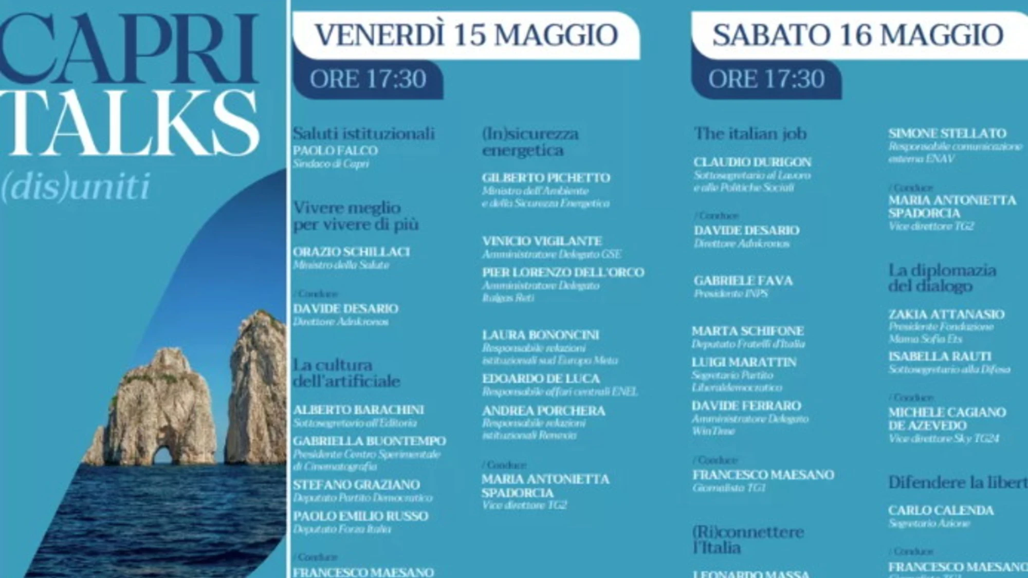 SPIN FACTOR LANCIA I CAPRI TALKS: 15 E 16 MAGGIO CON SCHILLACI, PICHETTO, CALENDA E DURIGON