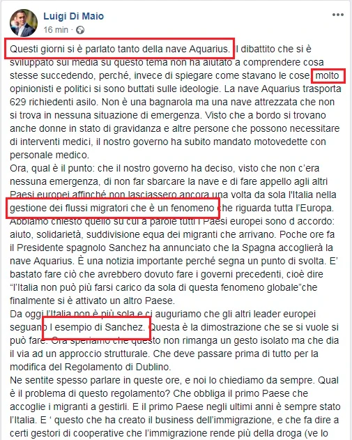 Luigi Di Maio, l'inquietante post sul caso Aquarius: un diluvio di strafalcioni, italiano ucciso