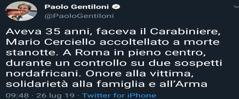 Carabiniere ucciso, Paolo Gentiloni usa la parola "nordafricano": Parenzo e Saviano che dicono?
