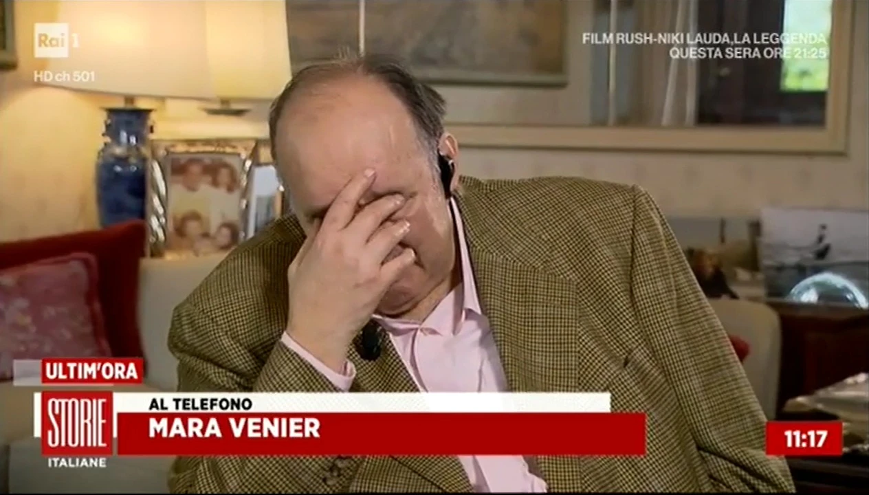 Storie Italiane, Giampiero Galeazzi s'accascia: telefona Mara Venier e crolla in diretta