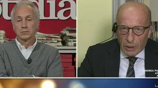 Otto e Mezzo, Alessandro Sallusti e l’ospedale di Bertolaso: “Lo aveva sbeffeggiato, e invece…”, la rivincita contro un Travaglio nerissimo