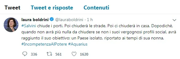 Laura Boldrini, Salvini chiude i porti e lei impazzisce: "Vuole l'Italia di sua nonna"
