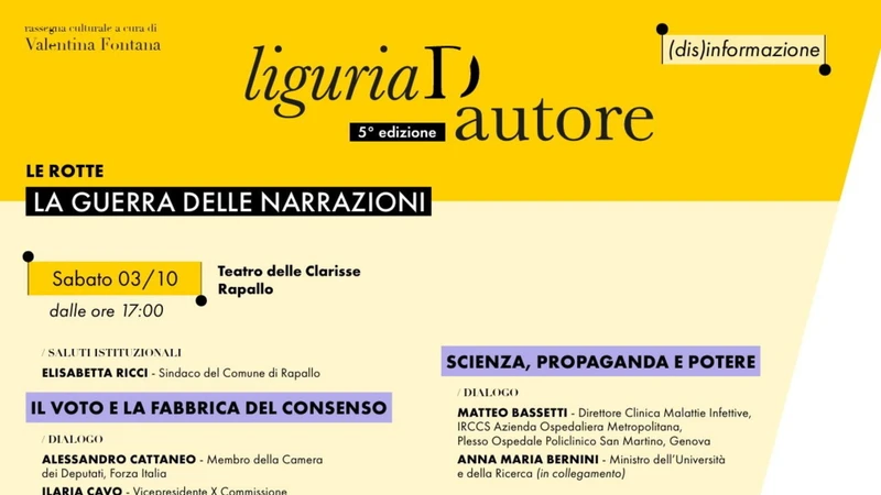 LIGURIA D’AUTORE TORNA A RAPALLO IL 3 E 4 OTTOBRE “LE ROTTE – LA GUERRA DELLE NARRAZIONI”