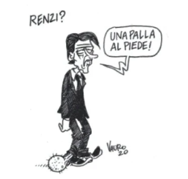 Matteo Renzi, un testicolo al piede di Conte: la vignetta di Vauro sulla prima pagina del Fatto Quotidiano