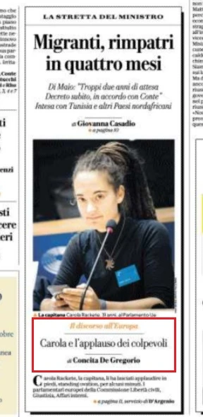 Carola Rackete all'Europarlamento, per Repubblica è "l'applauso dei colpevoli"