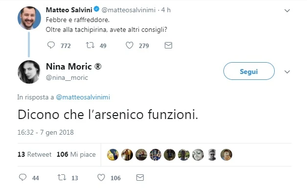 Nina Moric a Matteo Salvini: "Hai la febbre? Curati con l'arsenico"