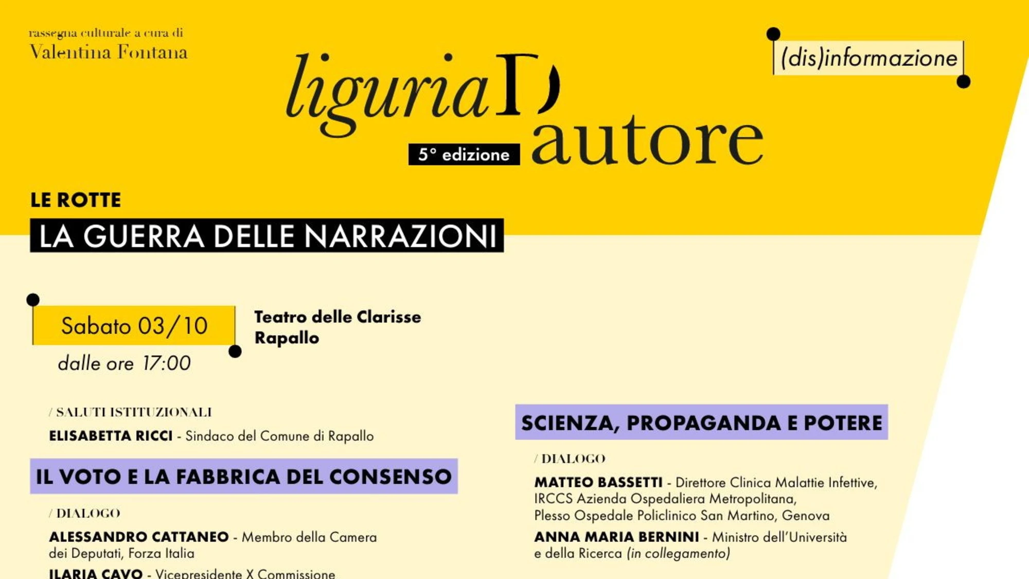 LIGURIA D’AUTORE TORNA A RAPALLO IL 3 E 4 OTTOBRE “LE ROTTE – LA GUERRA DELLE NARRAZIONI” 