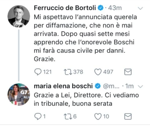 Maria Elena Boschi e Ferruccio De Bortoli, il botta e risposta su Twitter dopo l'annuncio della causa civile