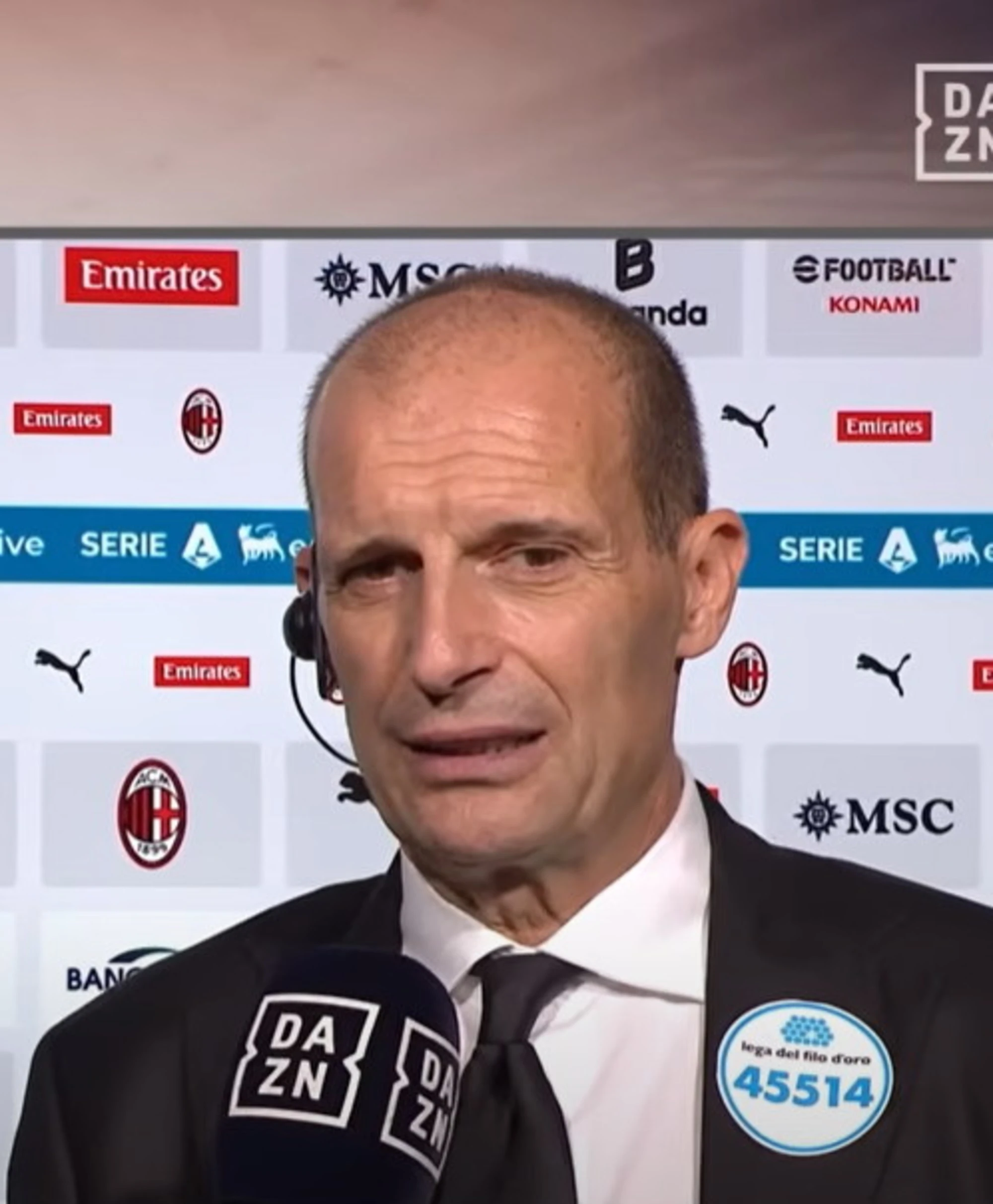 Milan, Allegri gela Vieri in diretta su Dazn: "Se avevo te in panchina..."