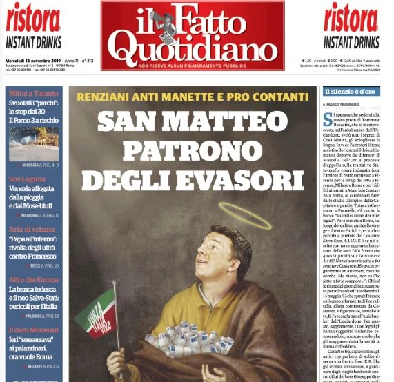 Matteo Renzi difende gli italiani dal diluvio di manette? Linciato da Marco Travaglio in prima pagina