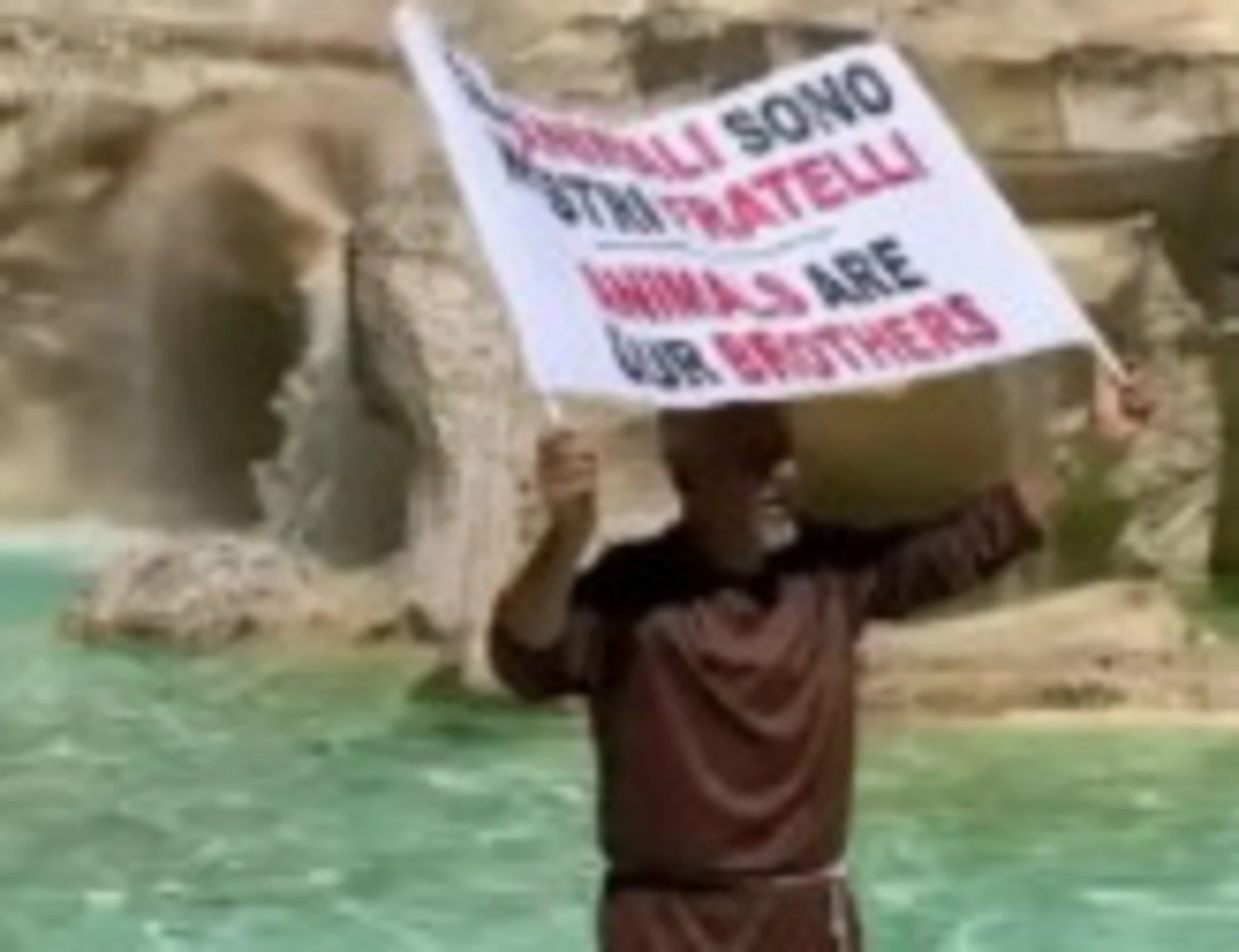 Roma, entra con un cartello nella Fontana di Trevi: chi è quest'uomo