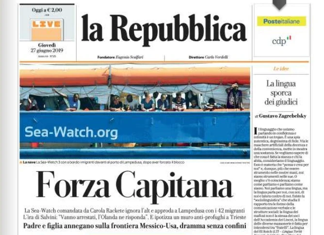 Sea Watch, Repubblica titola "forza Capitana" e l'edicolante si vendica così: eroe italiano