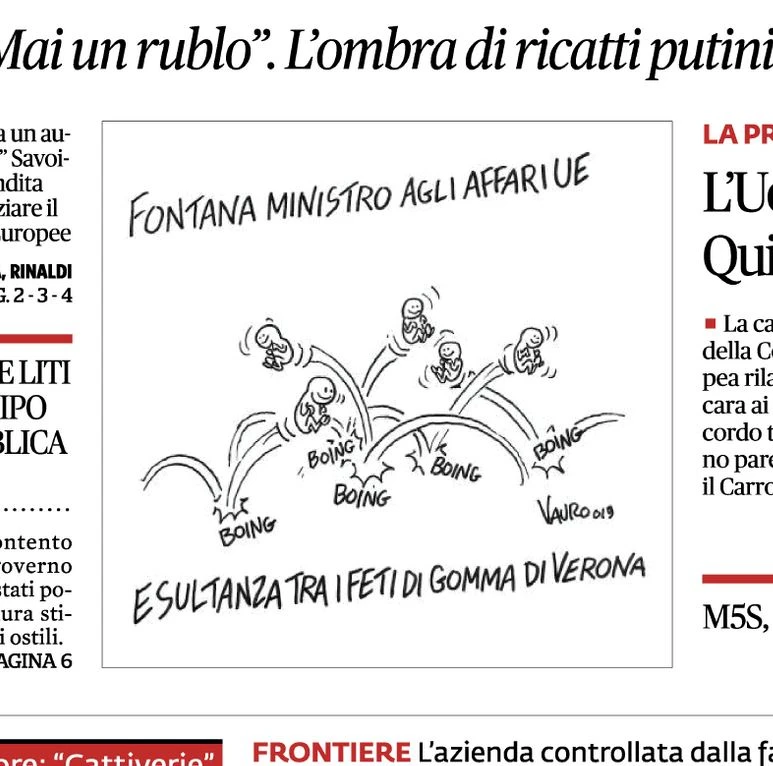 Vauro Senesi sputa su Alessandra Locatelli, ministra della Famiglia: la vignetta con i feti di gomma