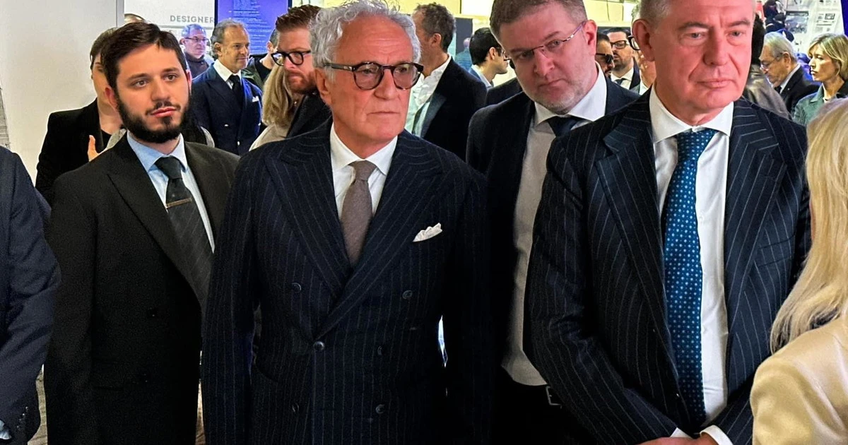 Adolfo Urso, Carlo Fidanza e Giuliano Polito all'inaugurazione del Micam