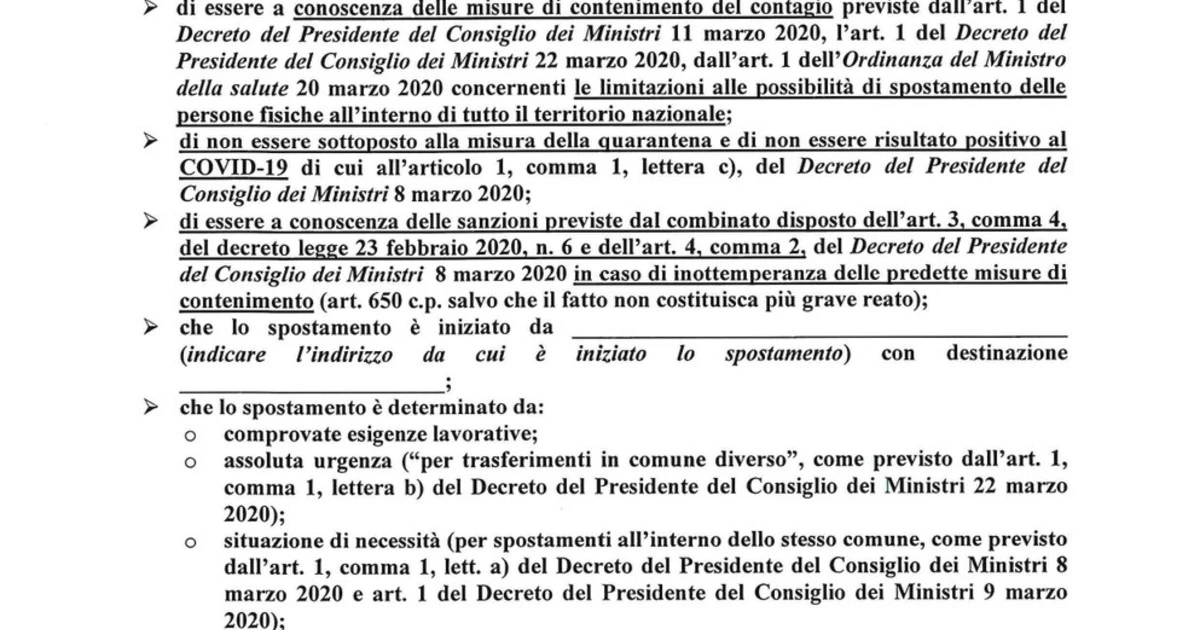 Coronavirus, come cambia il modulo di autocertificazione