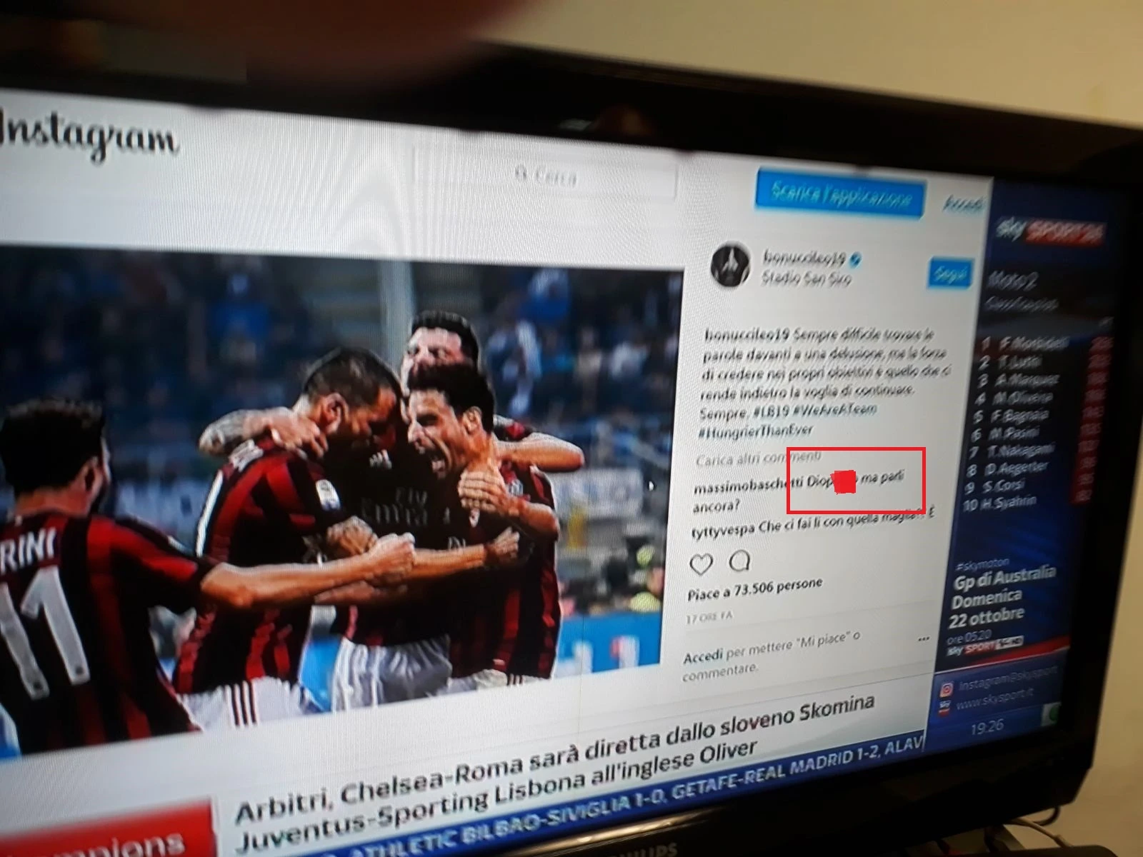 SkySport24 trasmette il post di Leonardo Bonucci. Ma c'è una bestemmia...