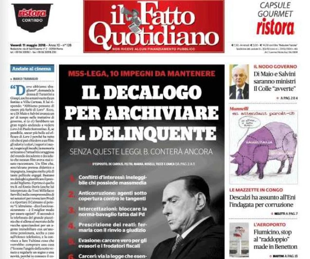 Silvio Berlusconi, la vergognosa prima pagina del Fatto quotidiano. Marco Travaglio: "Come archiviare il delinquente"