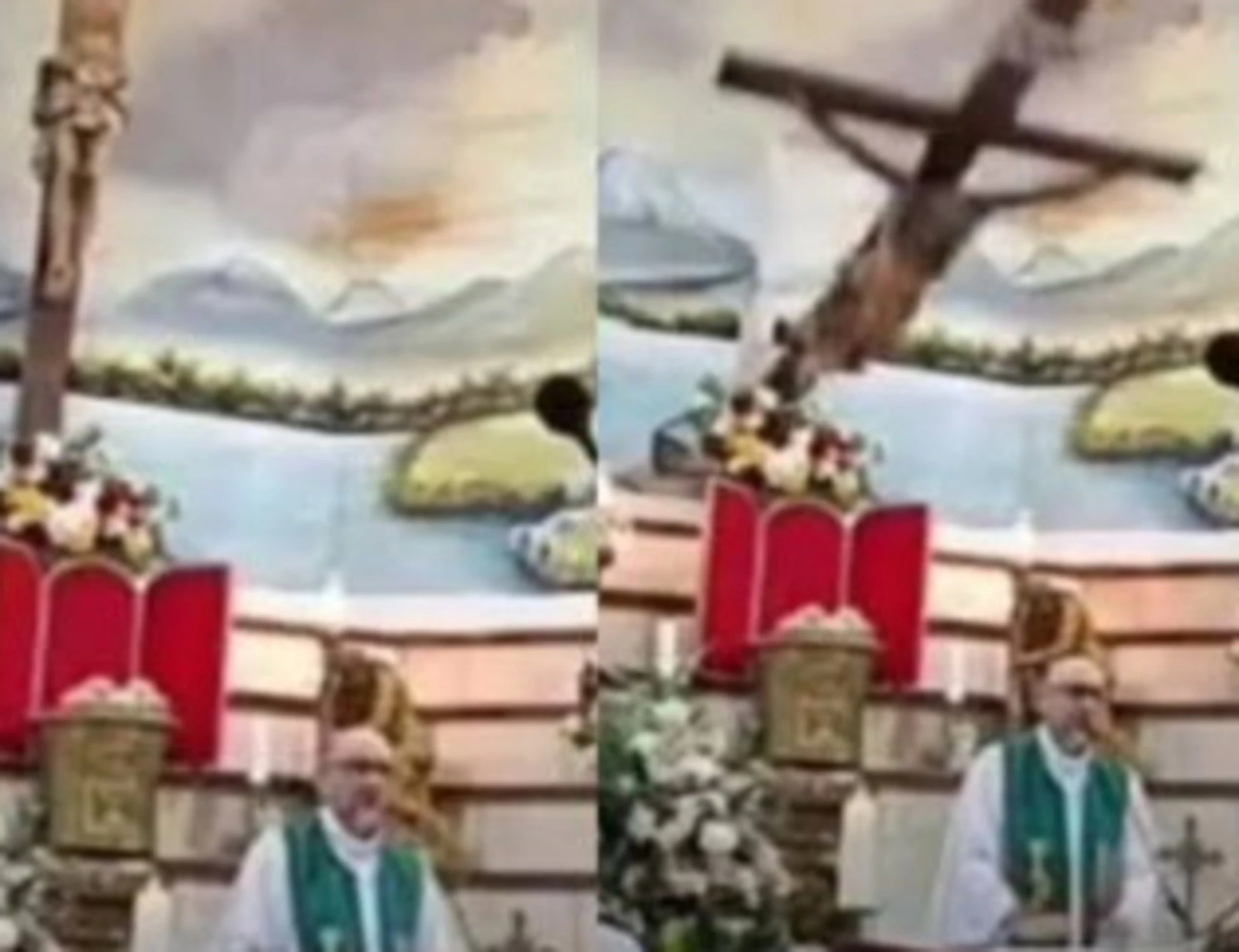 Crocifisso crolla durante la messa, prete muore in diretta: il video sconvolgente