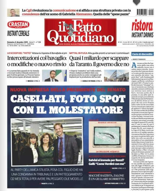 Elisabetta Casellati, la vergognosa prima pagina del Fatto Quotidiano di Travaglio: per questa foto