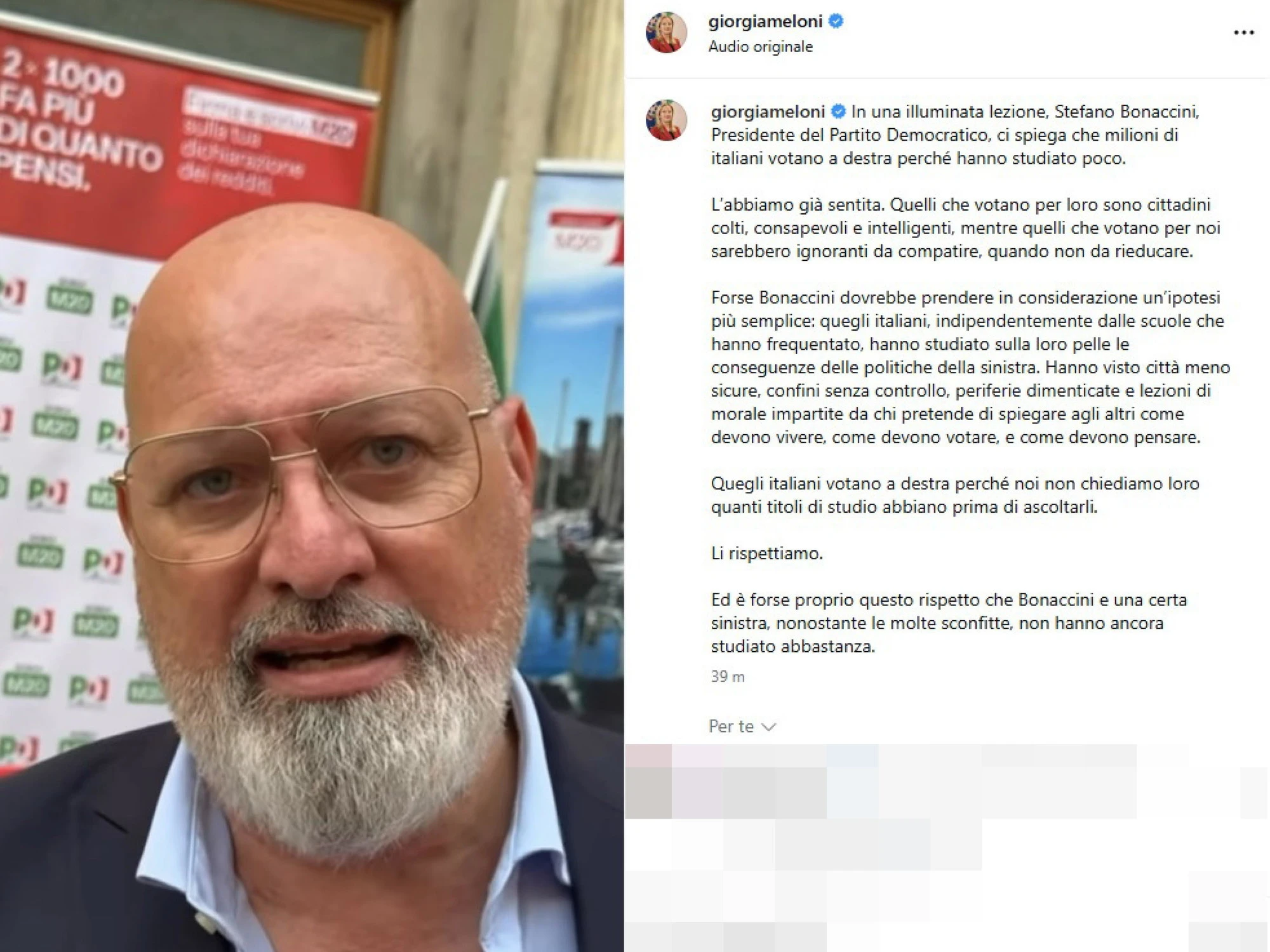  Bonaccini insulta gli elettori di destra? La toppa peggio del buco: "Cosa volevo dire..."