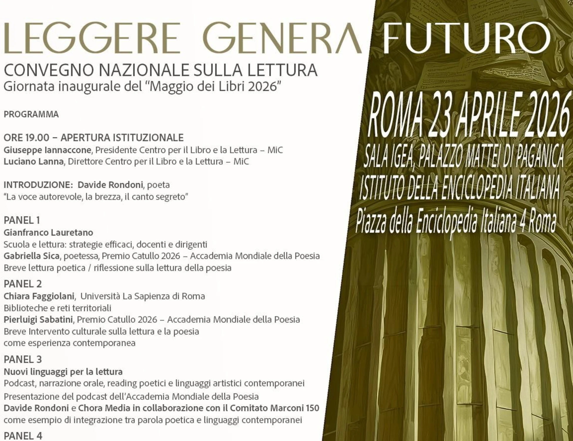 Il Maggio dei Libri 2026 si apre in versi: a Roma il convegno inaugurale con l’Accademia Mondiale della Poesia