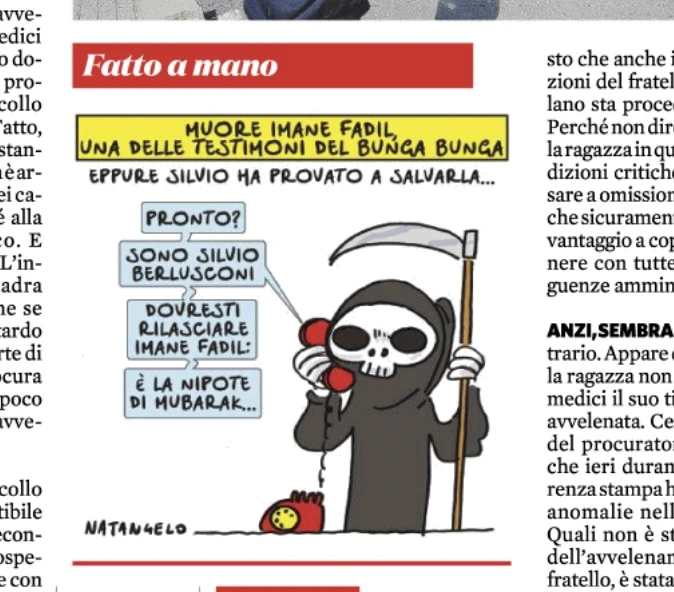 Imane Fadil, la vignetta terrificante contro Silvio Berlusconi pubblicata da Marco Travaglio