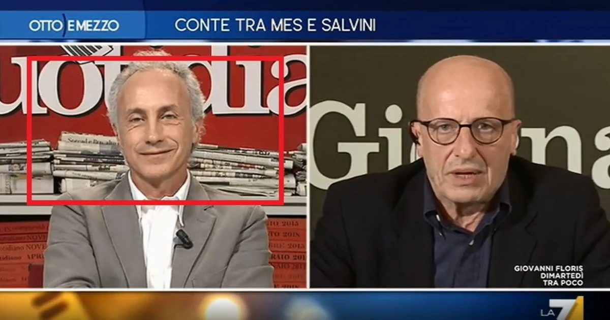 Otto e Mezzo, Alessandro Sallusti carica Marco Travaglio: "Lombardia? Beato lui che sa tutto". La faccia del direttore del Fatto