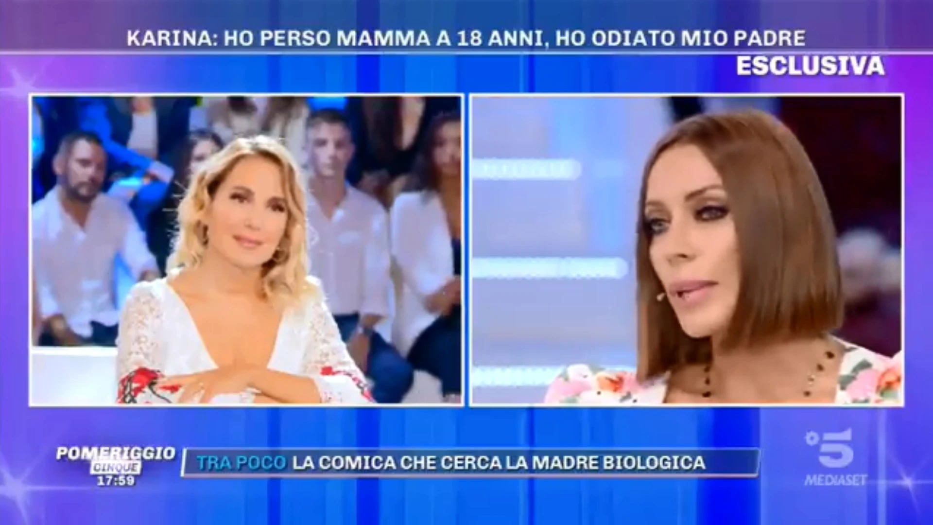 Pomeriggio 5, il dramma di Karina Cascella: "Mio padre beveva e mi pestava, cosa lo ho visto fare a mia madre"