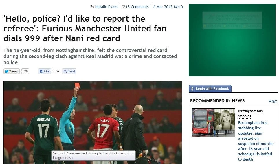 Manchester-Real, tifoso dello United chiama la polizia: "Arrestate l'arbitro"